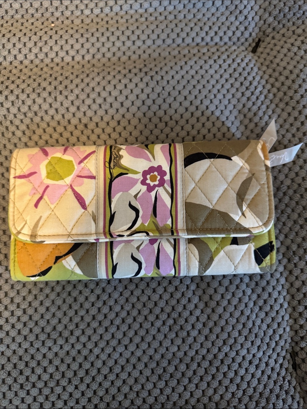 Vera Bradley Quilted Foldover Wallet in Pink, Green & Cream